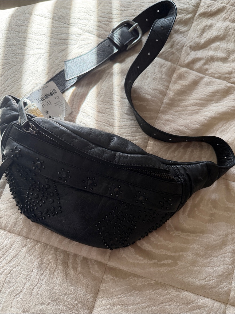 Free People Black Studded Leather Crossbody Belt Bag